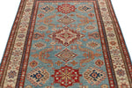 4x6 Light Blue and Ivory Kazak Tribal Rug