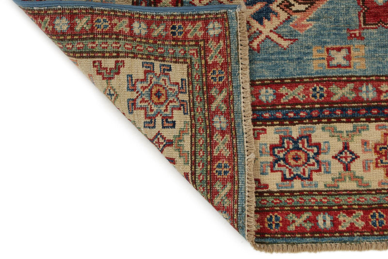 4x6 Light Blue and Ivory Kazak Tribal Rug