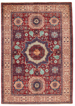 4x6 Red and Ivory Turkish Tribal Rug