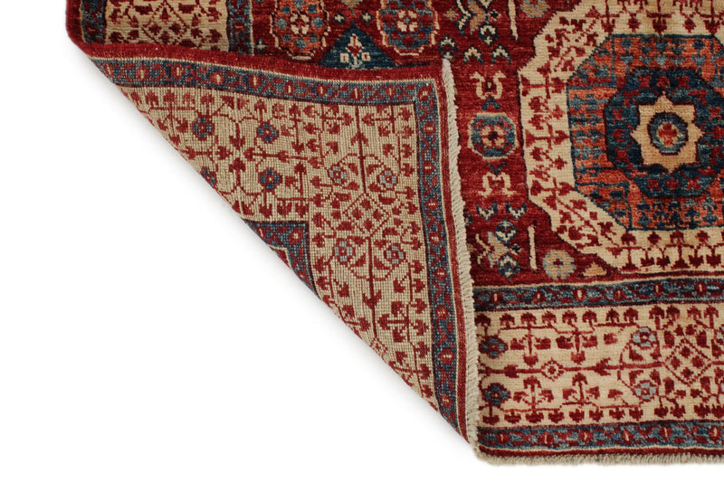 4x6 Red and Ivory Turkish Tribal Rug