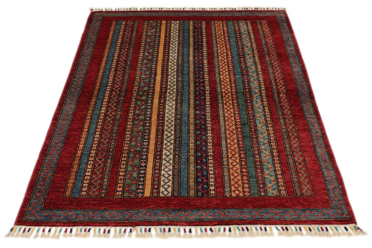 4x6 Multicolor and Multicolor Turkish Tribal Rug
