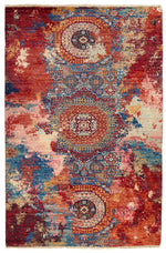 4x6 Red and Multicolor Turkish Tribal Rug