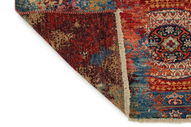 4x6 Red and Multicolor Turkish Tribal Rug