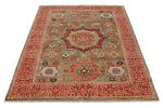 4x6 Green and Red Turkish Tribal Rug