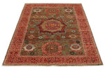 4x6 Green and Red Turkish Tribal Rug