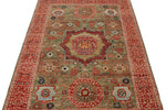 4x6 Green and Red Turkish Tribal Rug