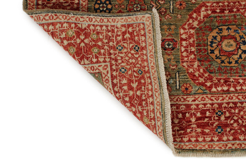 4x6 Green and Red Turkish Tribal Rug