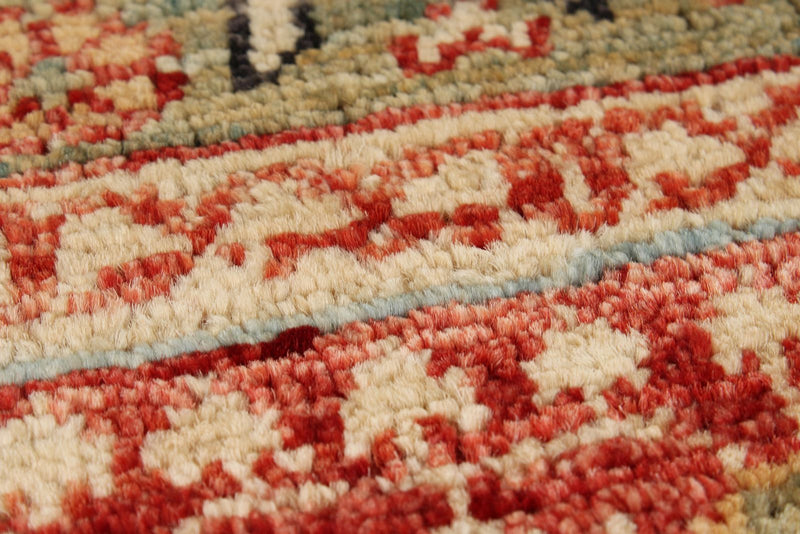 4x6 Green and Red Turkish Tribal Rug