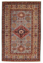 4x6 Gray and Ivory Kazak Tribal Rug
