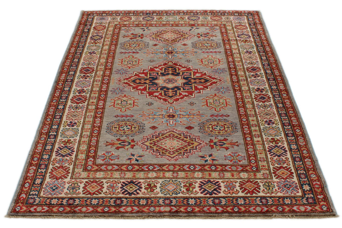 4x6 Gray and Ivory Kazak Tribal Rug