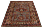 4x6 Gray and Ivory Kazak Tribal Rug