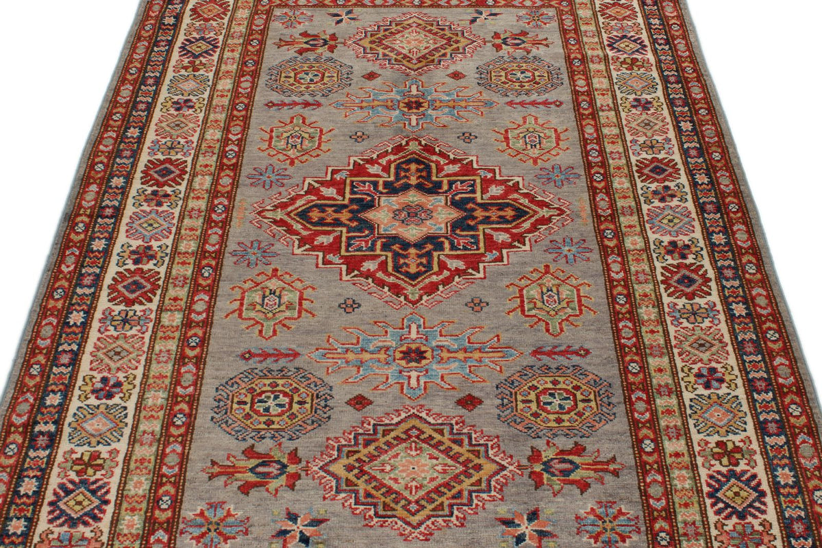 4x6 Gray and Ivory Kazak Tribal Rug