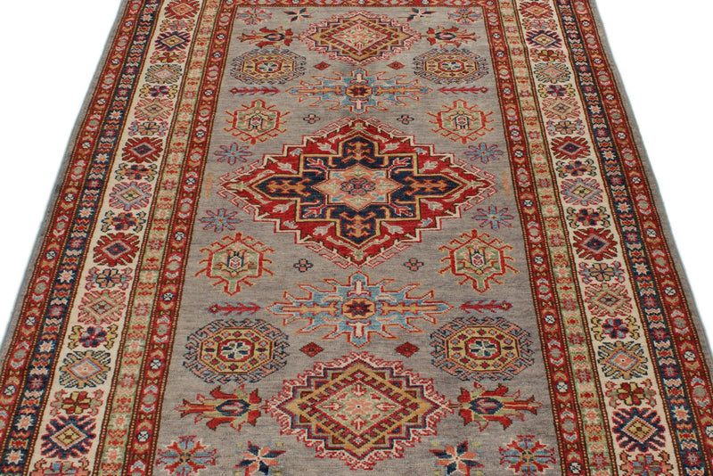 4x6 Gray and Ivory Kazak Tribal Rug