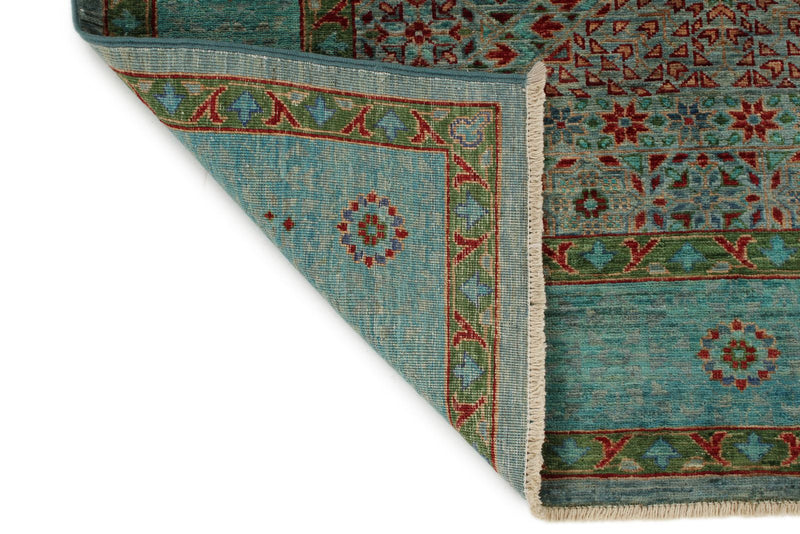 4x6 Light Blue and Multicolor Turkish Tribal Rug
