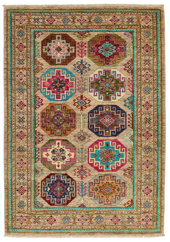 4x6 Light Brown and Multicolor Anatolian Traditional Rug