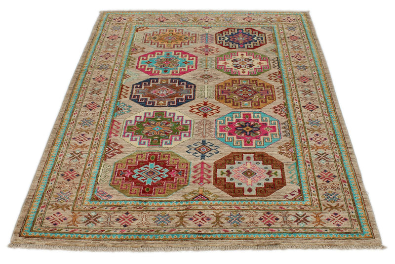 4x6 Light Brown and Multicolor Anatolian Traditional Rug