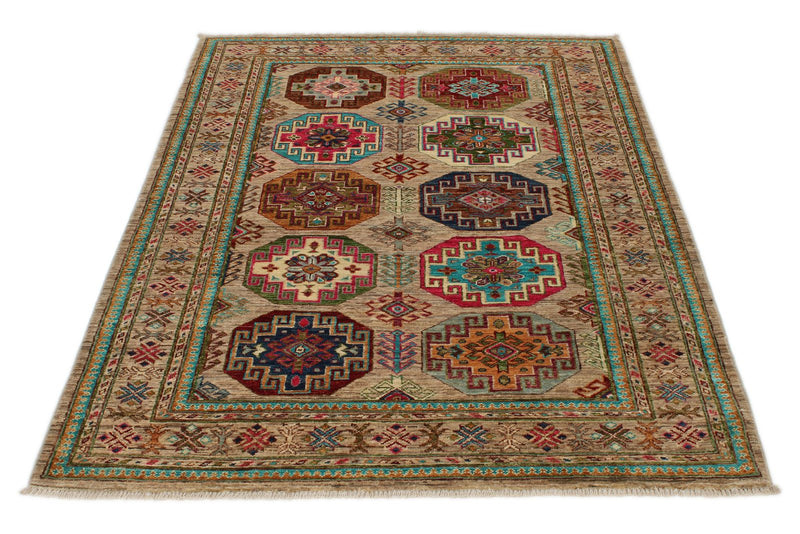 4x6 Light Brown and Multicolor Anatolian Traditional Rug