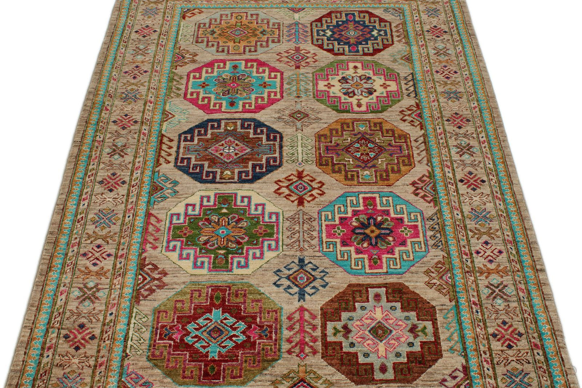 4x6 Light Brown and Multicolor Anatolian Traditional Rug