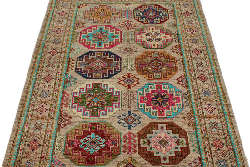 4x6 Light Brown and Multicolor Anatolian Traditional Rug