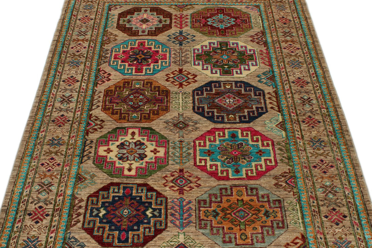 4x6 Light Brown and Multicolor Anatolian Traditional Rug