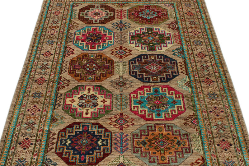 4x6 Light Brown and Multicolor Anatolian Traditional Rug