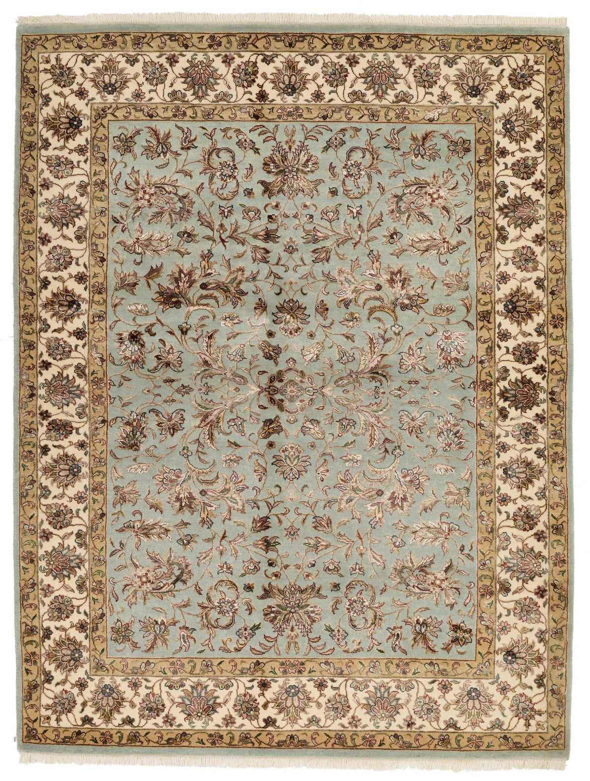 5x7 Light Blue and Ivory Turkish Silk Rug