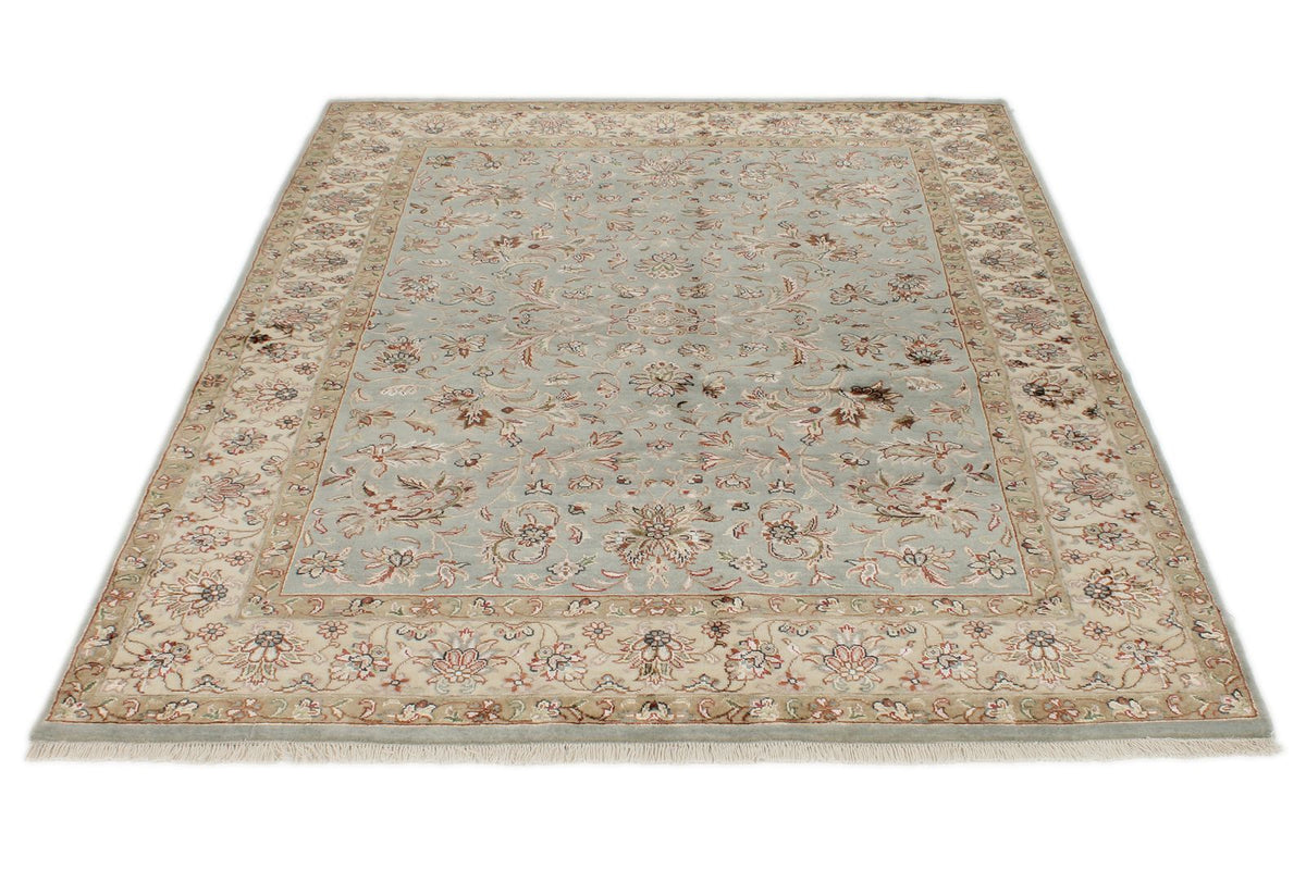 5x7 Light Blue and Ivory Turkish Silk Rug