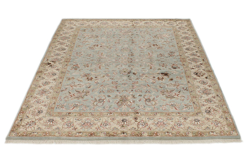 5x7 Light Blue and Ivory Turkish Silk Rug