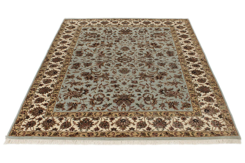 5x7 Light Blue and Ivory Turkish Silk Rug