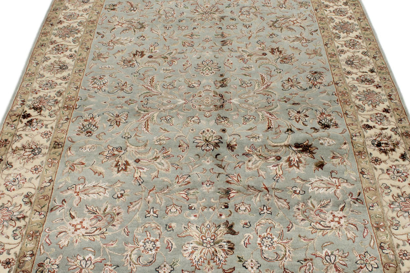 5x7 Light Blue and Ivory Turkish Silk Rug