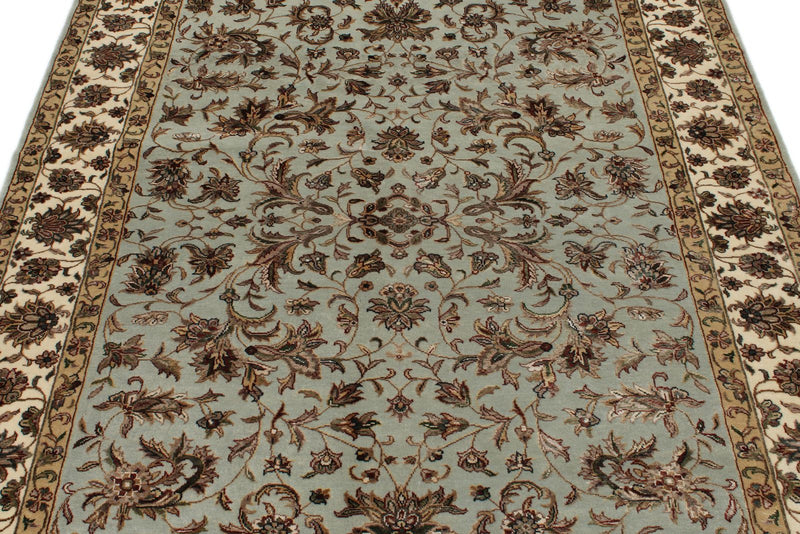 5x7 Light Blue and Ivory Turkish Silk Rug