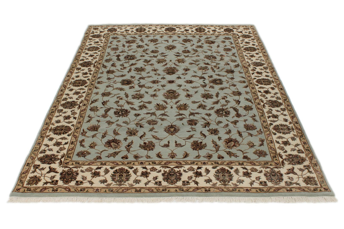 5x7 Light Blue and Ivory Turkish Silk Rug