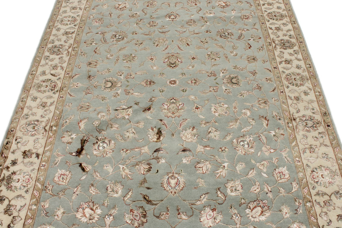 5x7 Light Blue and Ivory Turkish Silk Rug