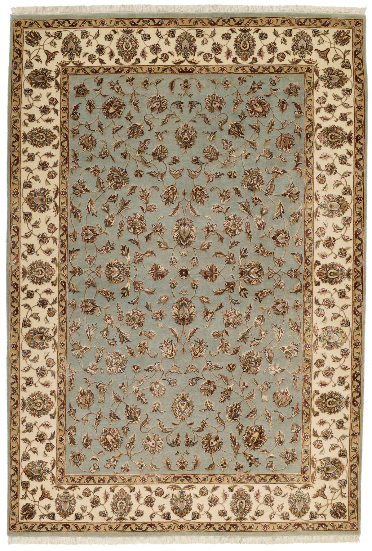 5x7 Light Blue and Ivory Turkish Silk Rug