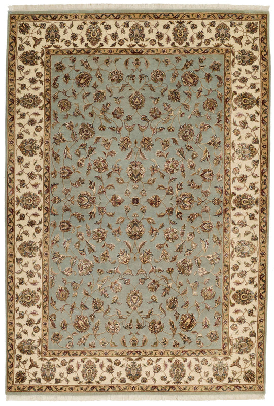 5x7 Light Blue and Ivory Turkish Silk Rug