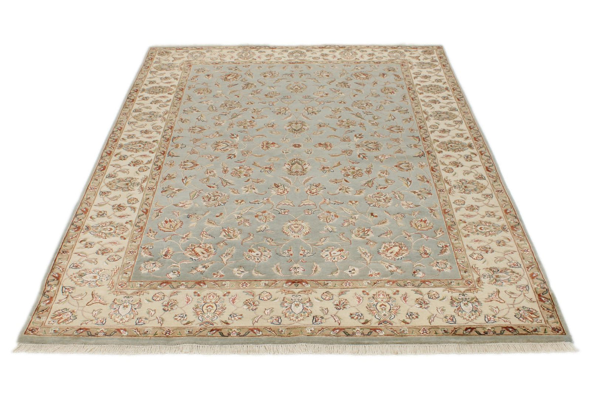 5x7 Light Blue and Ivory Turkish Silk Rug