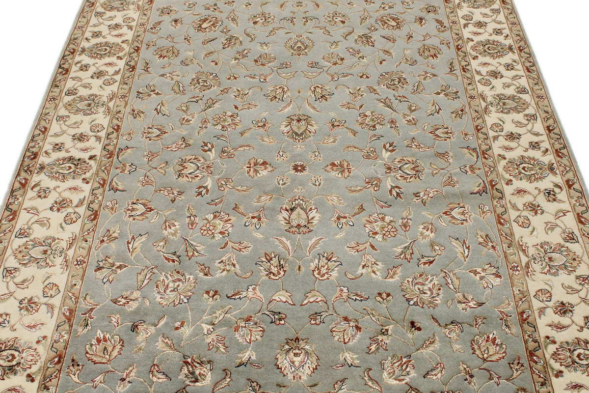 5x7 Light Blue and Ivory Turkish Silk Rug