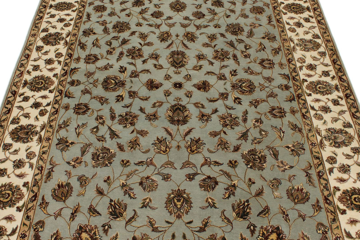 5x7 Light Blue and Ivory Turkish Silk Rug