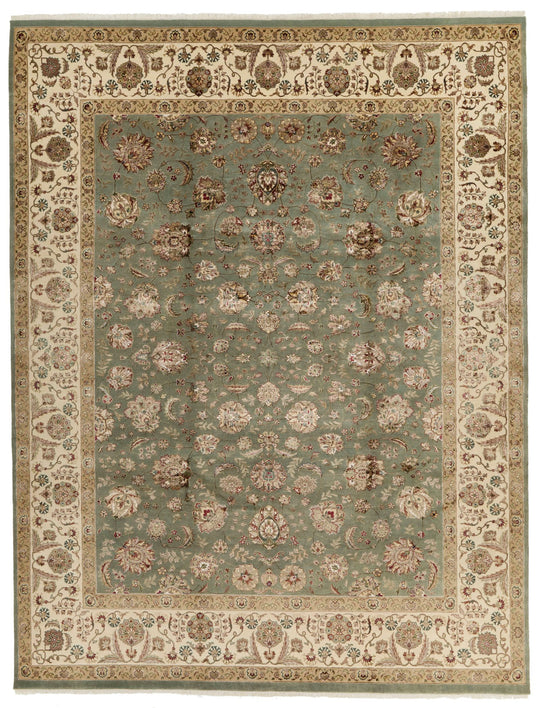 9x12 Light Blue and Ivory Turkish Silk Rug