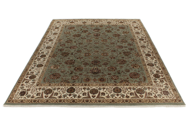 9x12 Light Blue and Ivory Turkish Silk Rug