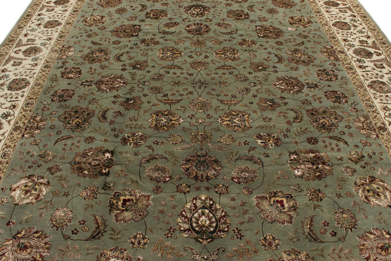 9x12 Light Blue and Ivory Turkish Silk Rug