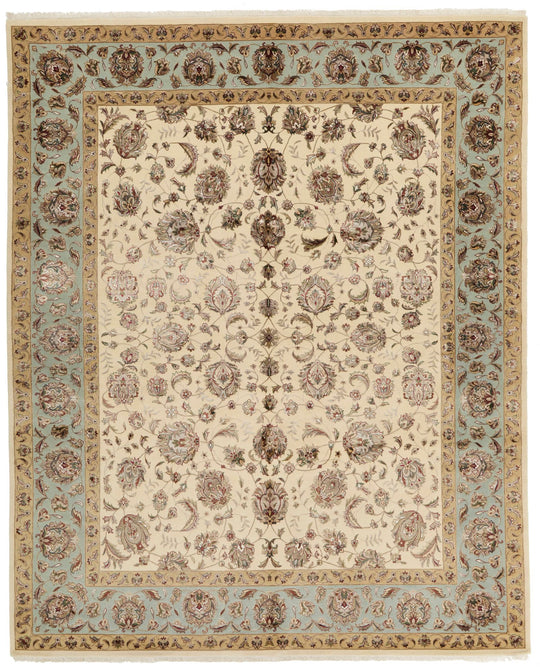 8x10 Ivory and Light Blue Turkish Silk Rug