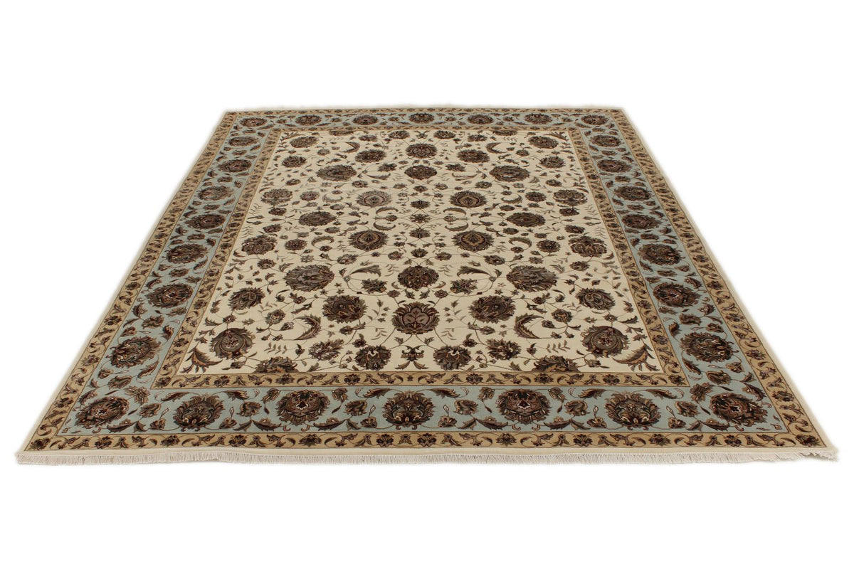 8x10 Ivory and Light Blue Turkish Silk Rug