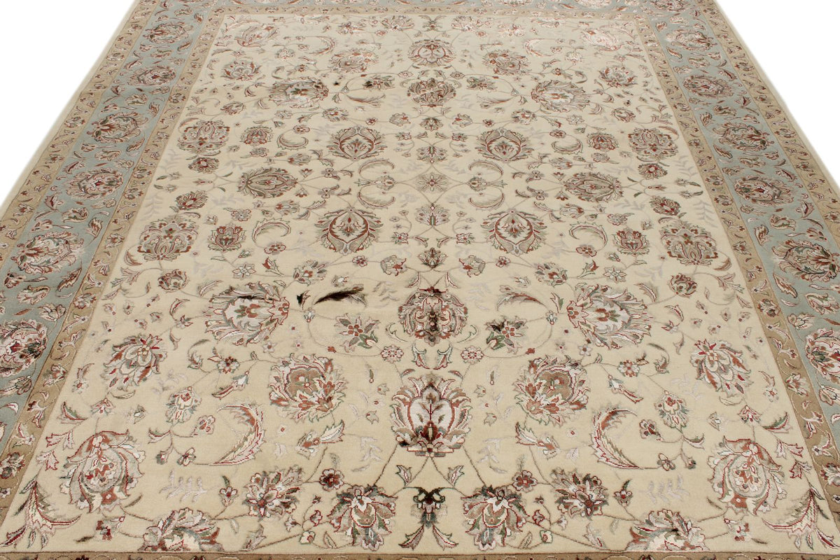 8x10 Ivory and Light Blue Turkish Silk Rug