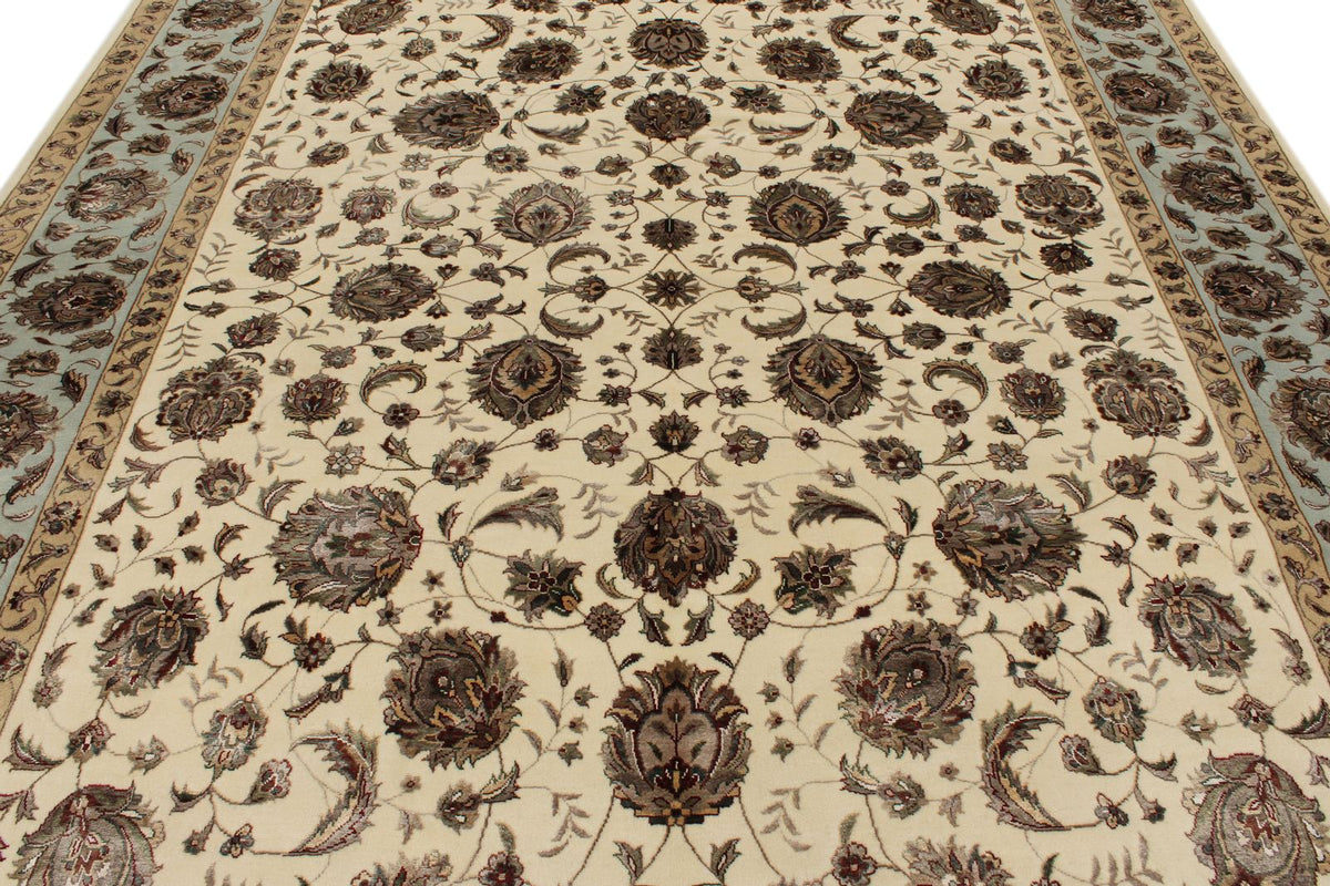 8x10 Ivory and Light Blue Turkish Silk Rug