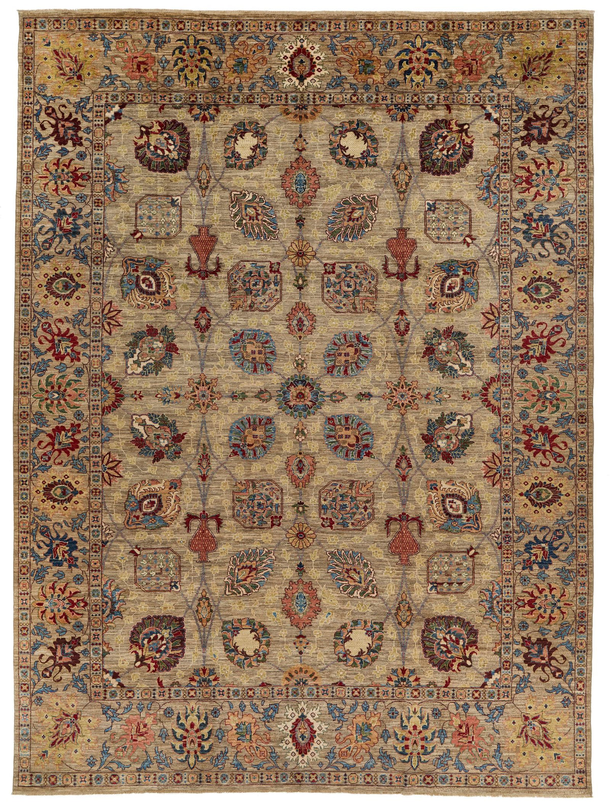 10x13 Light Brown and Multicolor Anatolian Traditional Rug