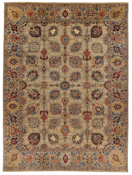10x13 Light Brown and Multicolor Anatolian Traditional Rug