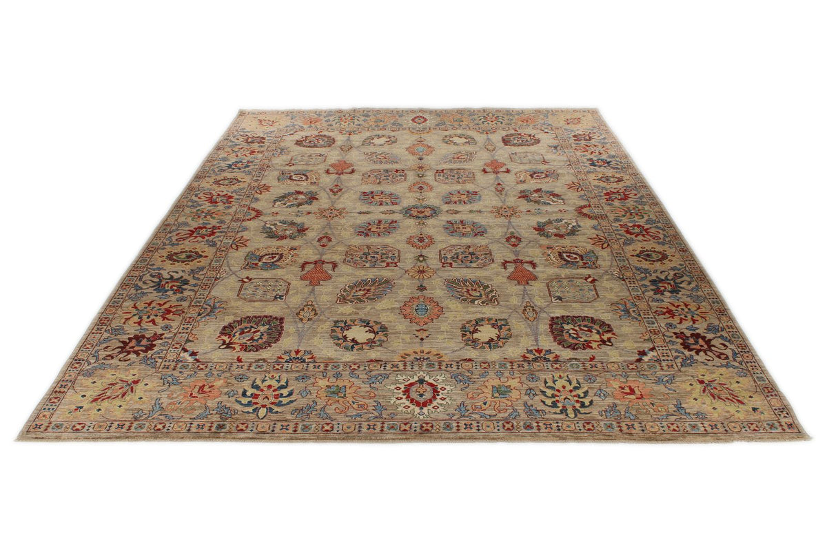 10x13 Light Brown and Multicolor Anatolian Traditional Rug