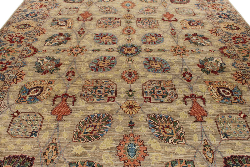 10x13 Light Brown and Multicolor Anatolian Traditional Rug