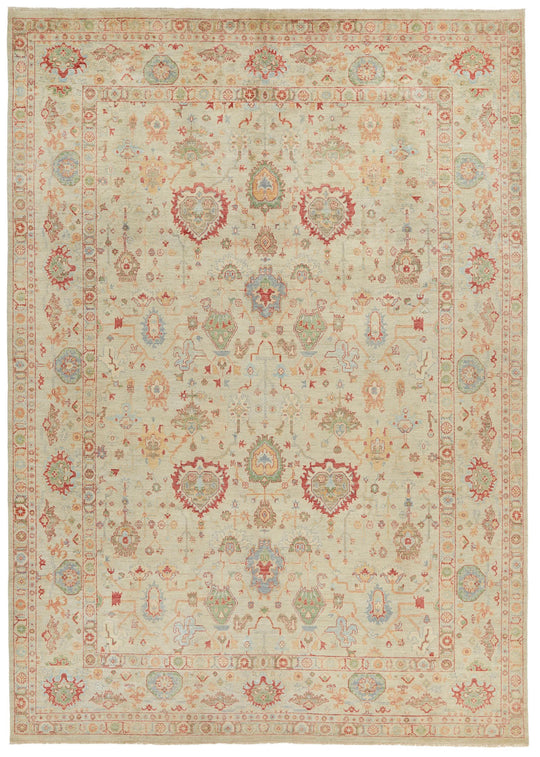 10x14 Ivory and Ivory Turkish Oushak Rug